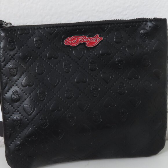 (#H-1) Ed Hardy Black and Red Skull Wristlet Bag